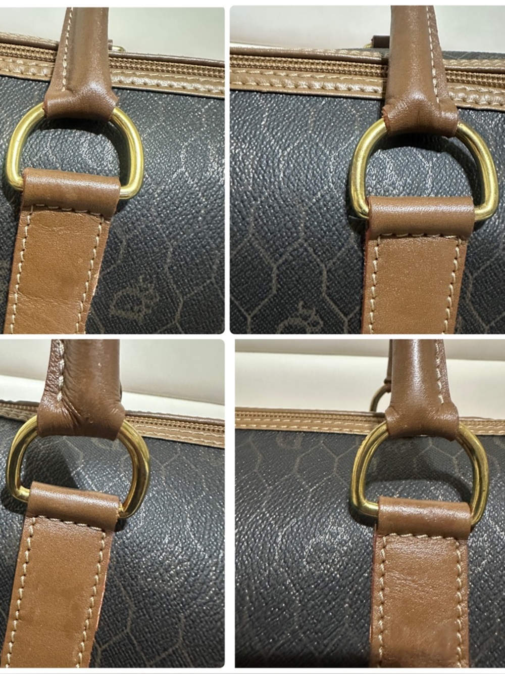 Christian Dion PVC Brown Monogram Travel Duffle Bag with Leather Trim - Picture 9 of 15
